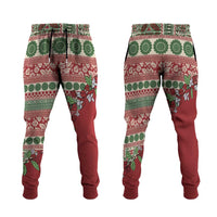 Fiji Marau na Kerisimasi Jogger Pants Red Tagimoucia Tapa Masi Tribal LT9 Red - Polynesian Pride