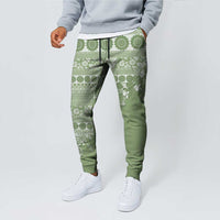 Fiji Marau na Kerisimasi Jogger Pants Sage Green Tagimoucia Tapa Masi Tribal LT9 - Polynesian Pride