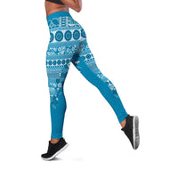 Fiji Marau na Kerisimasi Leggings Aqua Tagimoucia Tapa Masi Tribal LT9 Aqua - Polynesian Pride