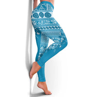 Fiji Marau na Kerisimasi Leggings Aqua Tagimoucia Tapa Masi Tribal LT9 - Polynesian Pride