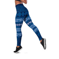 Fiji Marau na Kerisimasi Leggings Blue Tapa Masi Inspired Christmas LT9 Blue - Polynesian Pride