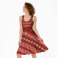 Fiji Marau na Kerisimasi Midi Dress Red Tapa Masi Inspired Christmas - Polynesian Pride