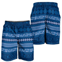 Fiji Marau na Kerisimasi Shorts for Men Blue Tapa Masi Inspired Christmas LT9 - Polynesian Pride