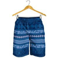 Fiji Marau na Kerisimasi Shorts for Men Blue Tapa Masi Inspired Christmas LT9 - Polynesian Pride