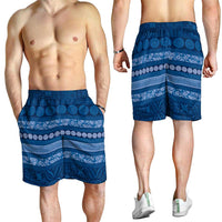 Fiji Marau na Kerisimasi Shorts for Men Blue Tapa Masi Inspired Christmas LT9 - Polynesian Pride