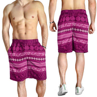 Fiji Marau na Kerisimasi Shorts for Men Pink Tapa Masi Inspired Christmas LT9 - Polynesian Pride