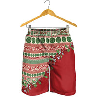 Fiji Marau na Kerisimasi Shorts for Men Red Tagimoucia Tapa Masi Tribal LT9 - Polynesian Pride