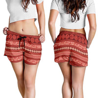 Fiji Marau na Kerisimasi Shorts for Women Red Tapa Masi Inspired Christmas - Polynesian Pride