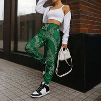 Forest Green Monstera Jogger Pants Polynesian Tribal Pattern - Polynesian Pride