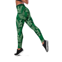 Forest Green Monstera Leggings Polynesian Tribal Pattern - Polynesian Pride