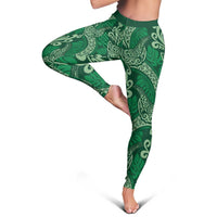 Forest Green Monstera Leggings Polynesian Tribal Pattern - Polynesian Pride