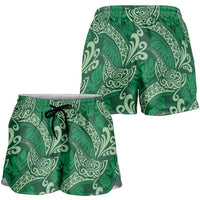 Forest Green Monstera Shorts for Women Polynesian Tribal Pattern LT01 - Polynesian Pride
