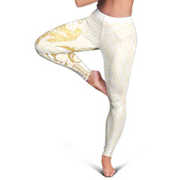 Gold and White Hawaii Leggings Hammerhead Shark Tattoo Curve Polynesian - Polynesian Pride