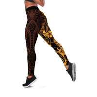 Gold Black Aloha Hawaii Leggings - Polynesian Shark Tattoo With Plumeria LT14 Gold - Polynesian Pride