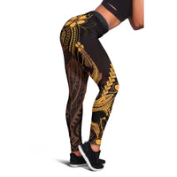 Gold Black Aloha Hawaii Leggings - Polynesian Shark Tattoo With Plumeria LT14 - Polynesian Pride