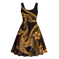 Gold Black Aloha Hawaii Midi Dress Polynesian Shark Tattoo With Plumeria - Polynesian Pride