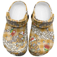 Gold Palaka Hawaii Mele Kalikimaka Clogs Shoes Ohia Lehua Shell Leis Funny Gingerbread Santa LT14 Gold - Polynesian Pride