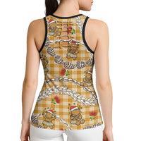 Gold Palaka Hawaii Mele Kalikimaka Hollow Tank Top Ohia Lehua Shell Leis Funny Gingerbread Santa LT14 - Polynesian Pride