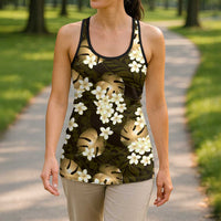 Gold Tropical Hawaii Hollow Tank Top Seamless Monstera Plumeria Hawaiian Pattern - Polynesian Pride