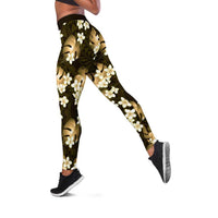 Gold Tropical Hawaii Leggings Seamless Monstera Plumeria Hawaiian Pattern - Polynesian Pride