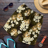 Gold Tropical Hawaii Shorts for Men Seamless Monstera Plumeria Hawaiian Pattern LT14 Gold - Polynesian Pride
