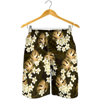 Gold Tropical Hawaii Shorts for Men Seamless Monstera Plumeria Hawaiian Pattern LT14 - Polynesian Pride