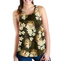 Gold Tropical Hawaii Women Racerback Tank Seamless Monstera Plumeria Hawaiian Pattern - Polynesian Pride