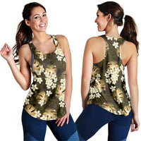 Gold Tropical Hawaii Women Racerback Tank Seamless Monstera Plumeria Hawaiian Pattern - Polynesian Pride