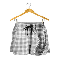 Gray Hawaii Palaka Shorts for Women Hawaiian Honohono Lei LT05 - Polynesian Pride