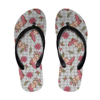 Gray Paniolo Palaka Hawaiian Cowgirl Christmas Flip Flops - Polynesian Pride