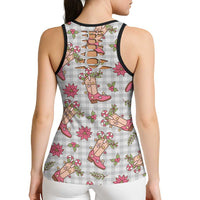Gray Paniolo Palaka Hawaiian Cowgirl Christmas Hollow Tank Top - Polynesian Pride