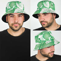 Green Aloha Hawaii Bucket Hat Monstera Hibiscus Plumeria Seamless Vibes - Polynesian Pride