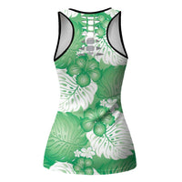 Green Aloha Hawaii Hollow Tank Top Monstera Hibiscus Plumeria Seamless Vibes - Polynesian Pride