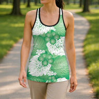 Green Aloha Hawaii Hollow Tank Top Monstera Hibiscus Plumeria Seamless Vibes - Polynesian Pride