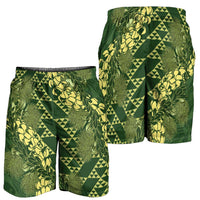 Green Aloha Hawaii Shorts for Men Hawaiian Kakau Ohia Lehua Lei LT14 - Polynesian Pride