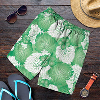 Green Aloha Hawaii Shorts for Men Monstera Hibiscus Plumeria Seamless Vibes - Polynesian Pride