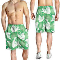 Green Aloha Hawaii Shorts for Men Monstera Hibiscus Plumeria Seamless Vibes LT14 - Polynesian Pride