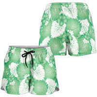 Green Aloha Hawaii Shorts for Women Monstera Hibiscus Plumeria Seamless Vibes - Polynesian Pride