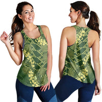 Green Aloha Hawaii Women Racerback Tank Hawaiian Kakau Ohia Lehua Lei - Polynesian Pride