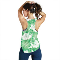 Green Aloha Hawaii Women Racerback Tank Monstera Hibiscus Plumeria Seamless Vibes - Polynesian Pride