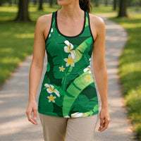 Green Banana Leaf Hawaii Hollow Tank Top Lau Maia Plumeria Tropical Summer Vibes