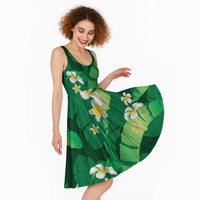 Green Banana Leaf Hawaii Midi Dress Lau Maia Plumeria Tropical Summer Vibes LT14 - Polynesian Pride