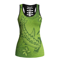 Green Gradient Polynesia Hollow Tank Top Hawaiian Tribal Hammerhead Shark Tattoo LT14 Female Green - Polynesian Pride
