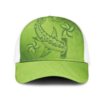 Green Gradient Polynesia Mesh Trucker Cap Hawaiian Tribal Hammerhead Shark Tattoo LT14 One Size White Green - Polynesian Pride