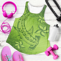 Green Gradient Polynesia Women Racerback Tank Hawaiian Tribal Hammerhead Shark Tattoo - Polynesian Pride