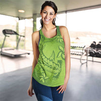 Green Gradient Polynesia Women Racerback Tank Hawaiian Tribal Hammerhead Shark Tattoo - Polynesian Pride