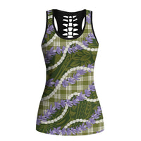 Green Hawaii Palaka Honohono Pikake Hollow Tank Top Hawaiian Orchid Lei Polynesian Pattern LT14 Female Green - Polynesian Pride