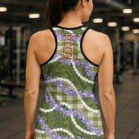 Green Hawaii Palaka Honohono Pikake Hollow Tank Top Hawaiian Orchid Lei Polynesian Pattern LT14 - Polynesian Pride