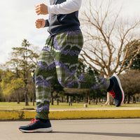 Green Hawaii Palaka Honohono Pikake Jogger Pants Hawaiian Orchid Lei Polynesian Pattern LT14 - Polynesian Pride