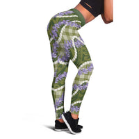 Green Hawaii Palaka Honohono Pikake Leggings Hawaiian Orchid Lei Polynesian Pattern - Polynesian Pride
